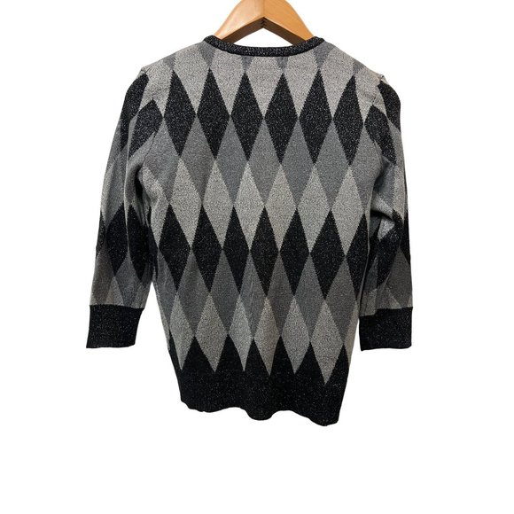 Cable and Gauge Top and Cardigan Sweater Set Metallic Argyle - Picture 8 of 11